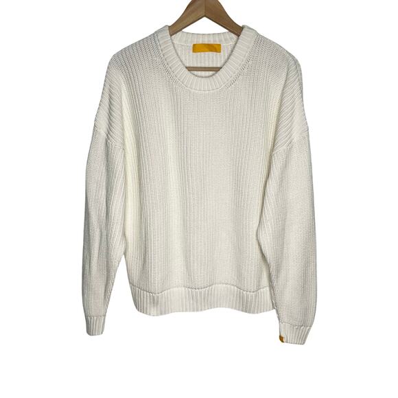 Yellow Label Co Long Sleeve Chunky Knit Sweater Men Small White Crew Neck Cotton - Picture 2 of 10